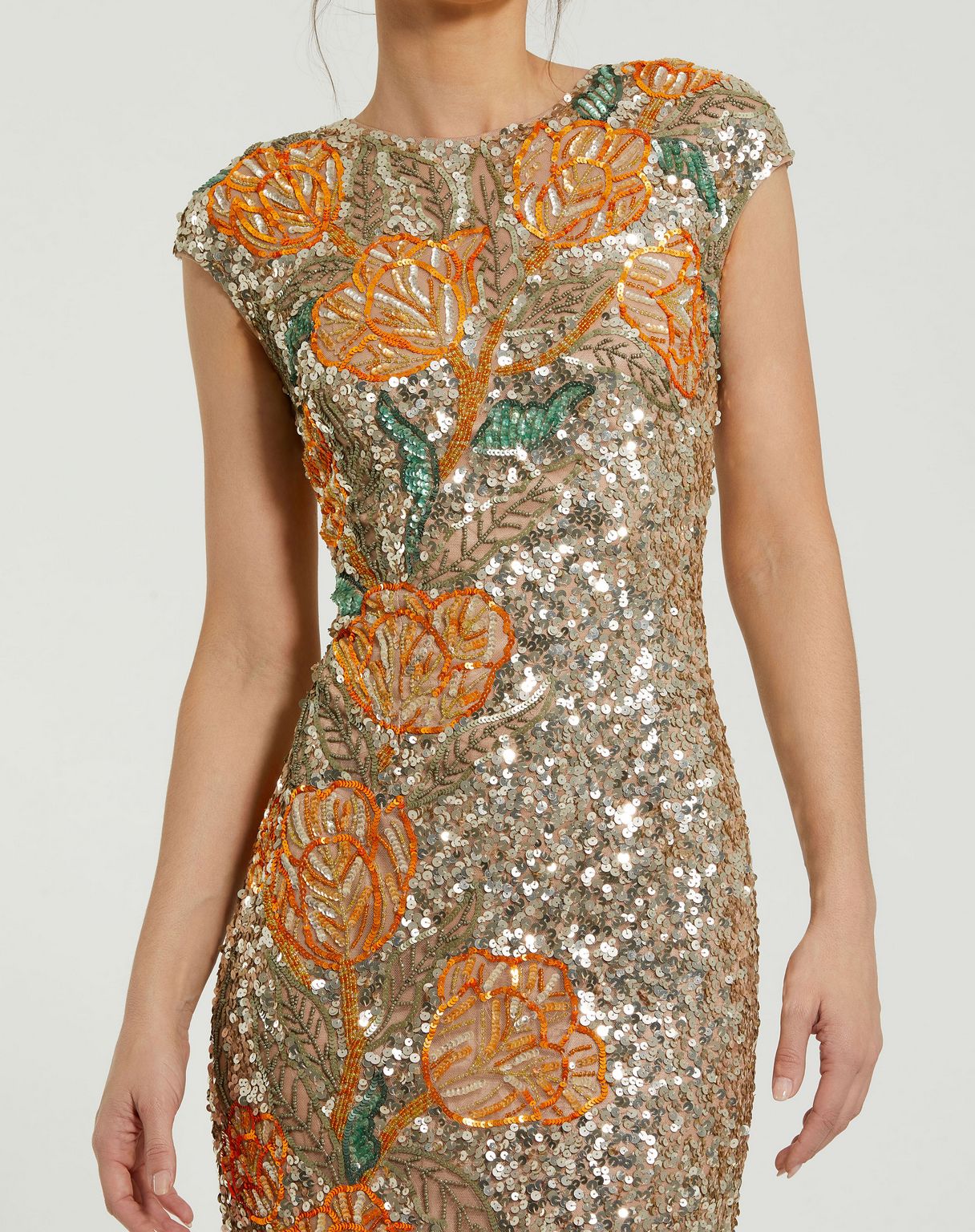 Formal Dresses Fitted Floral Beaded Long Formal Evening Dress Gold Multi