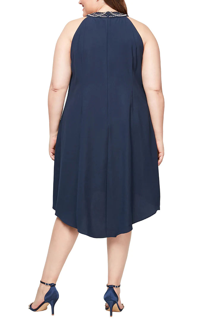 Cocktail Dresses Plus Size Crepe Cocktail Short Dress Navy