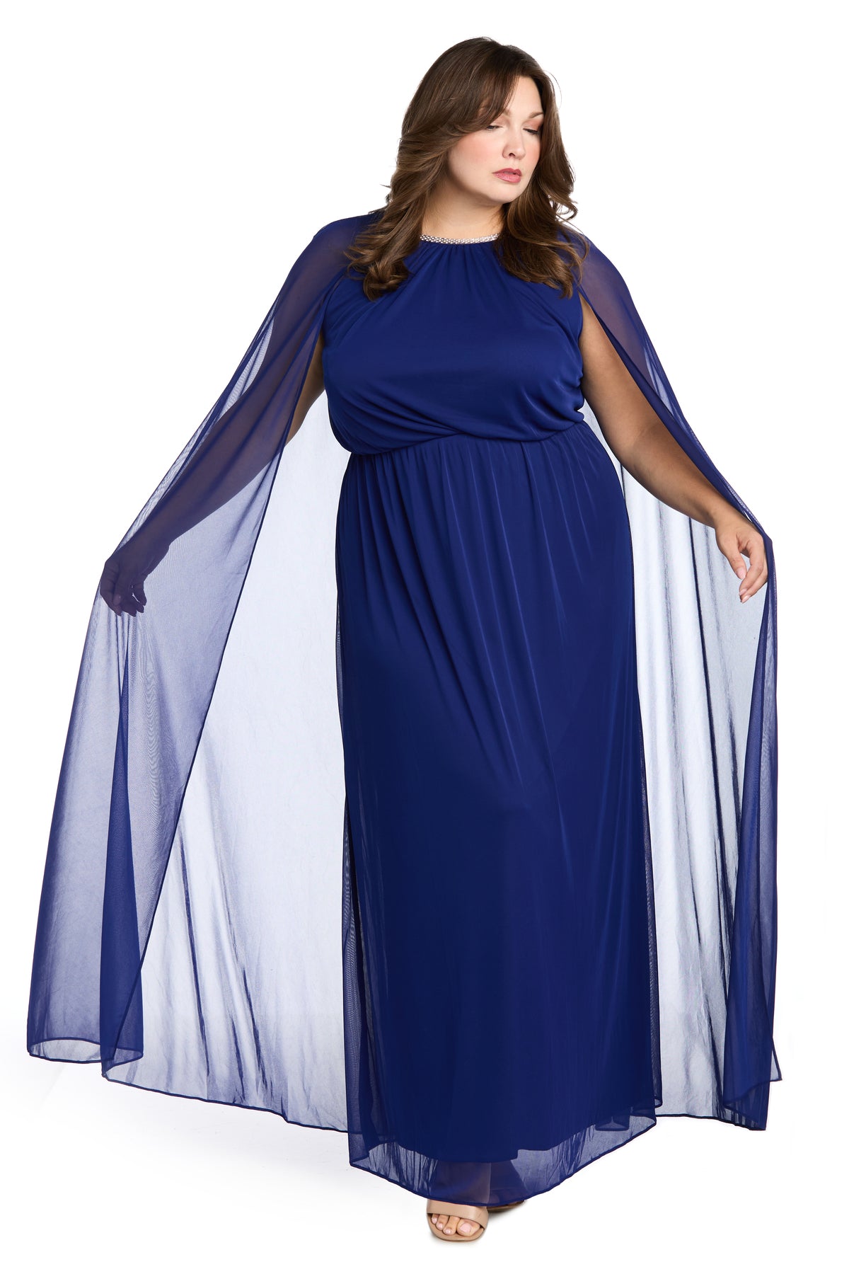 Plus Size Dresses Plus Size A Long Formal Cape Dress Electric Blue
