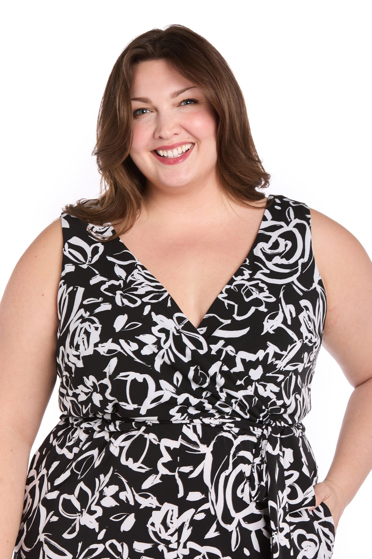 Plus Size Dresses Plus Size Long Formal Pocket Jumpsuit Black/White