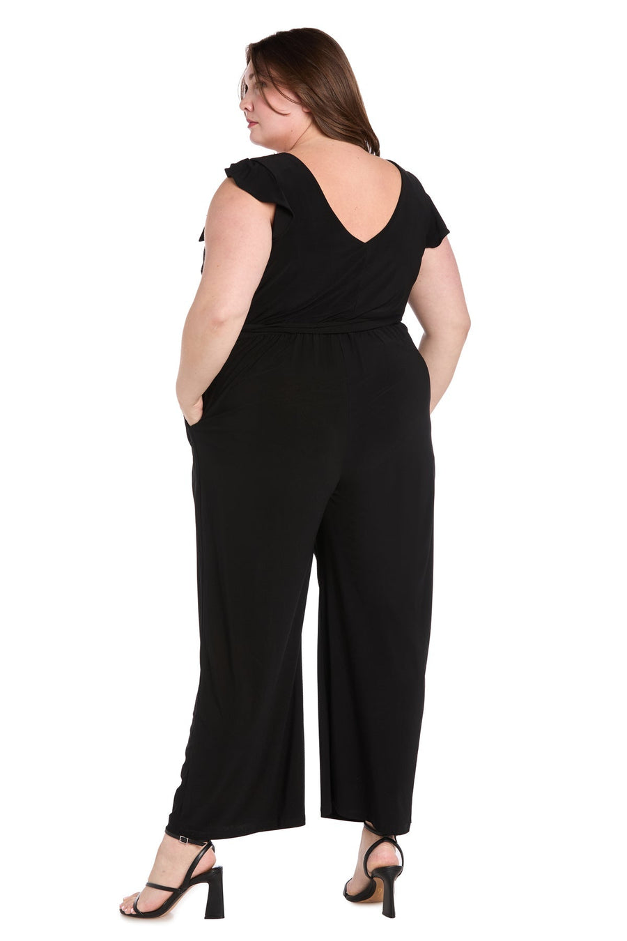 Plus Size Dresses Long Plus Size Formal Ruffle Jumpsuit Black