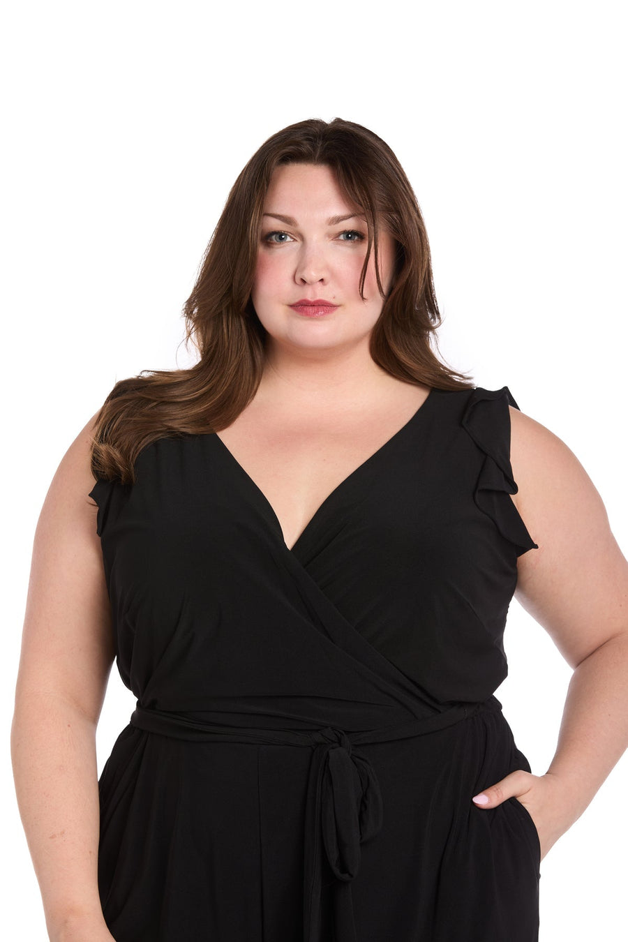 Plus Size Dresses Long Plus Size Formal Ruffle Jumpsuit Black