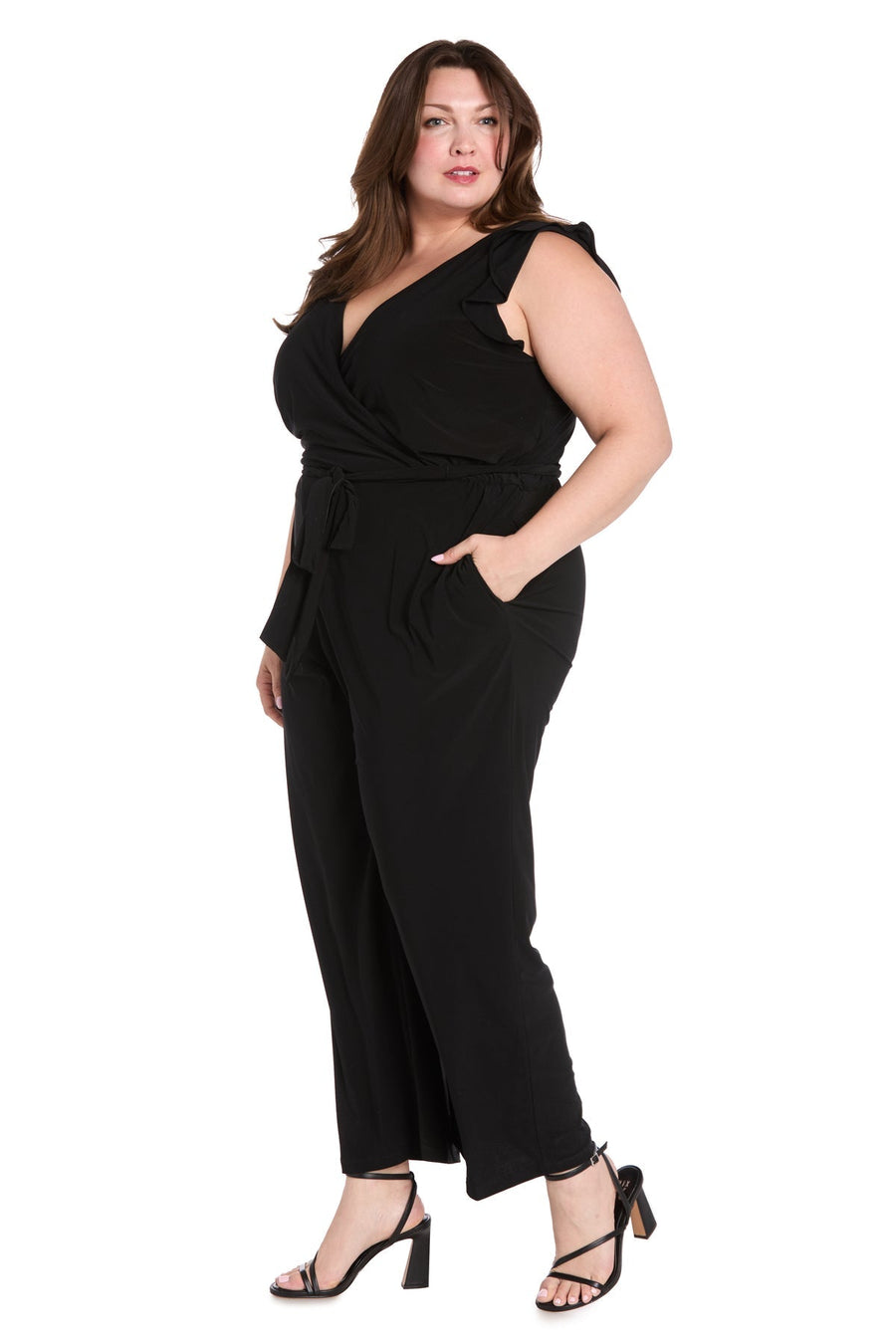 Plus Size Dresses Long Plus Size Formal Ruffle Jumpsuit Black