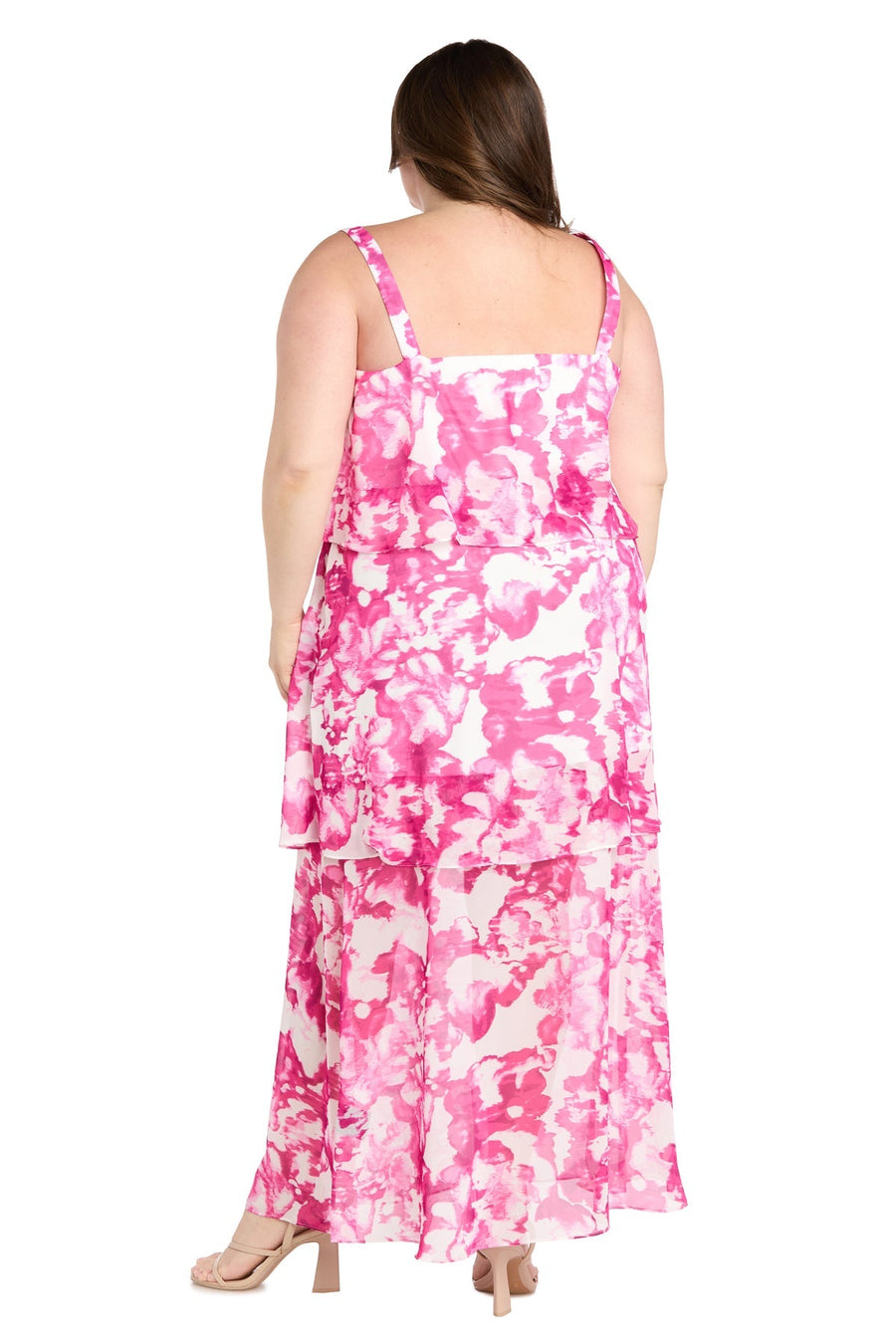 Plus Size Dresses Long Plus Size Formal Printed Dress Pink/White