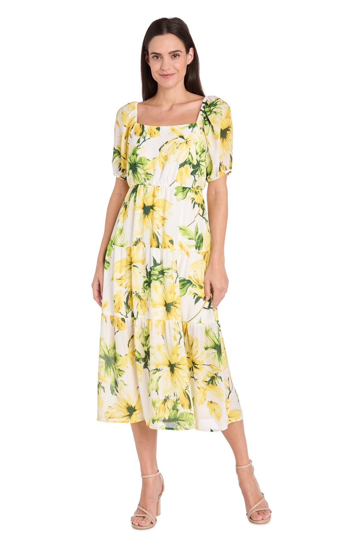 Cocktail Dresses Printed A Line Petite Cocktail Dress Yellow/Green/White