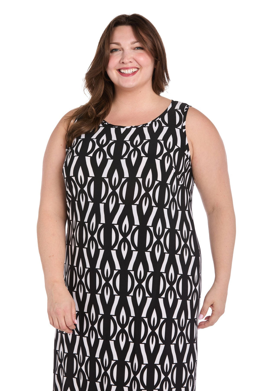 Plus Size Dresses Plus Size Long Formal Printed Dress Black/White