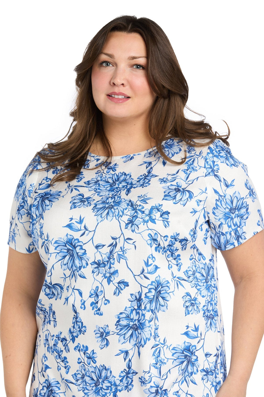 Plus Size Dresses Short Plus Size Printed Cocktail Dress White/Blue