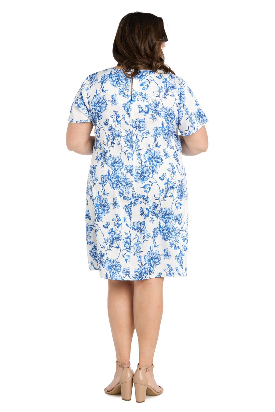 Plus Size Dresses Short Plus Size Printed Cocktail Dress White/Blue