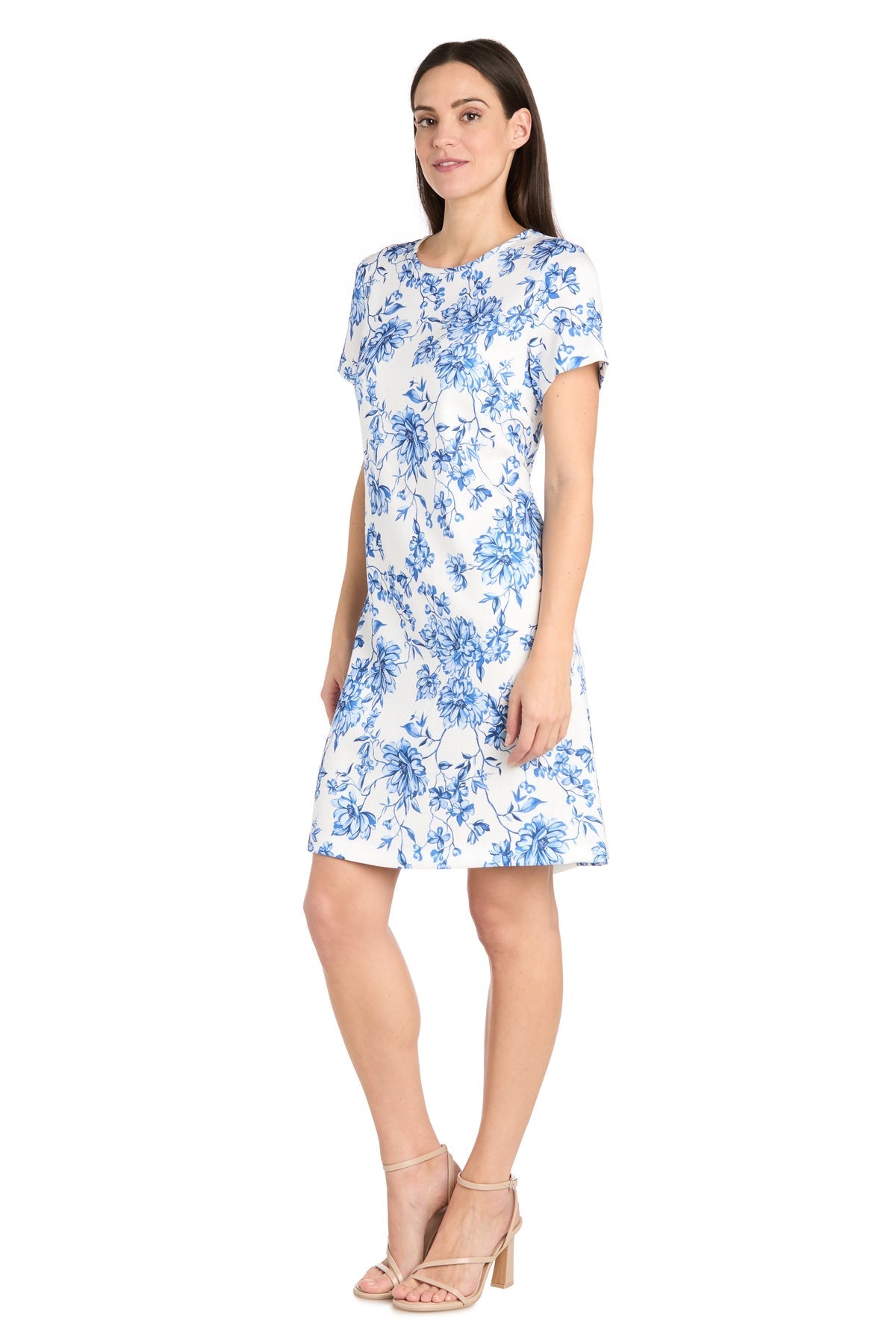 Cocktail Dresses Short Floral Print Petite Cocktail Dress White/Blue