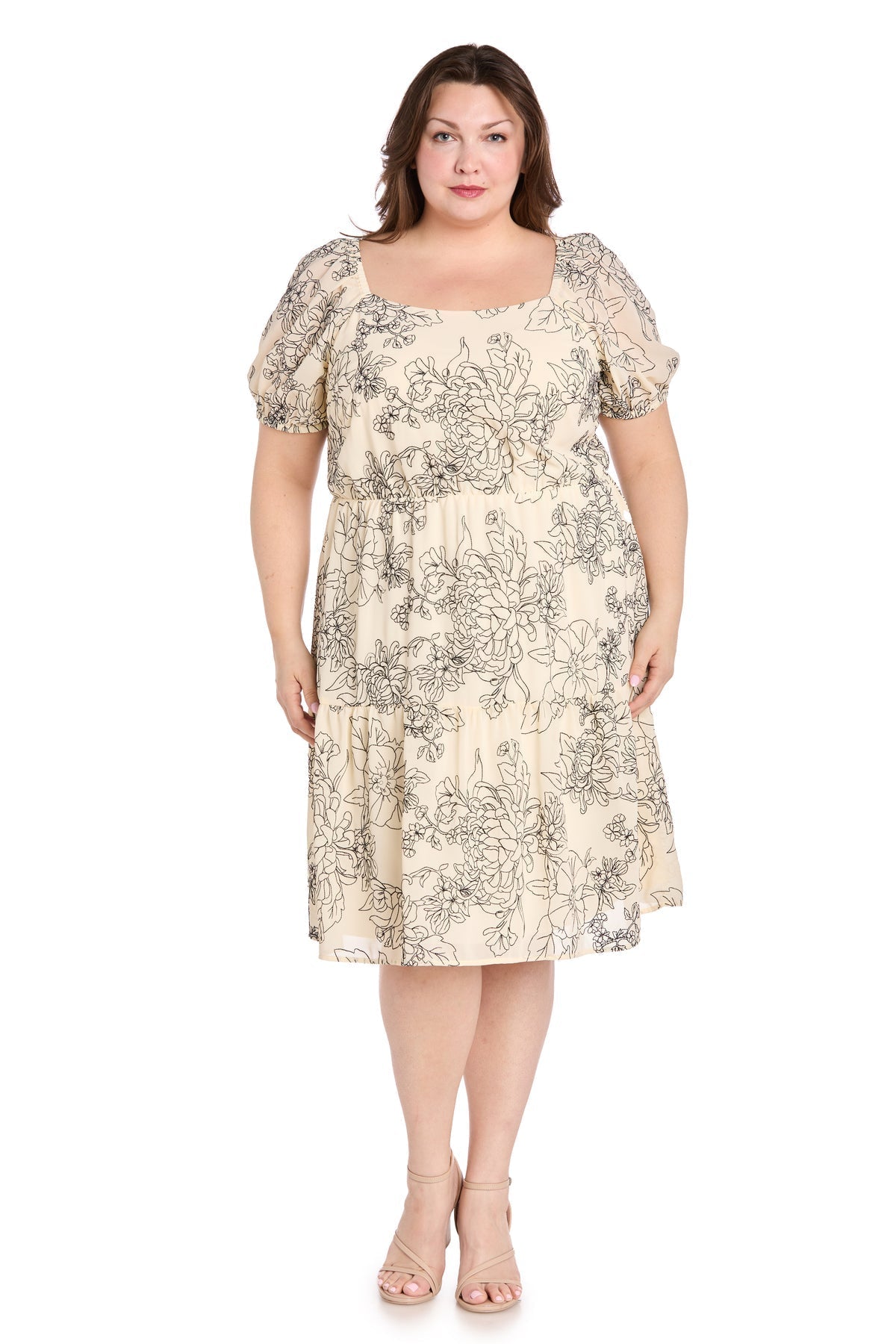 Plus Size Dresses Plus Size Short Floral Print Cocktail Dress Ivory/Black