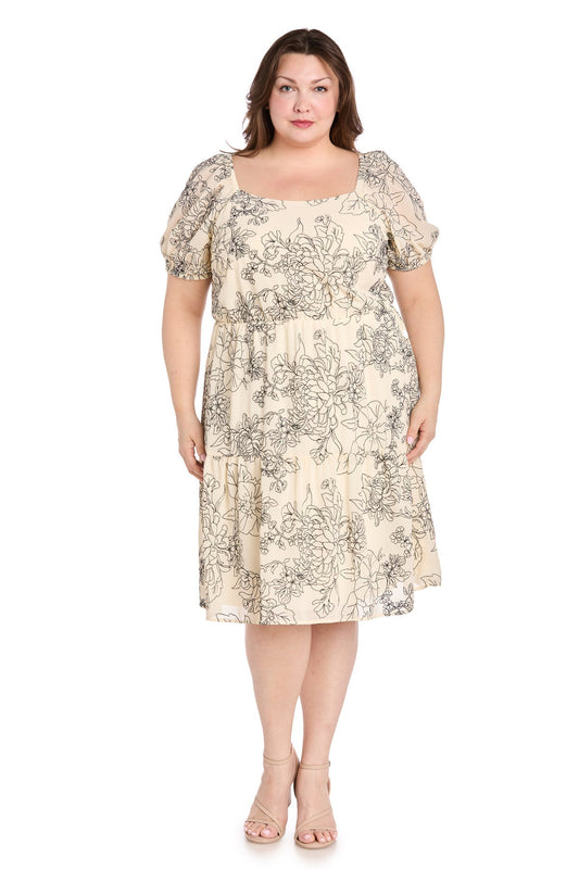 Plus Size Dresses Plus Size Short Floral Print Cocktail Dress Ivory/Black