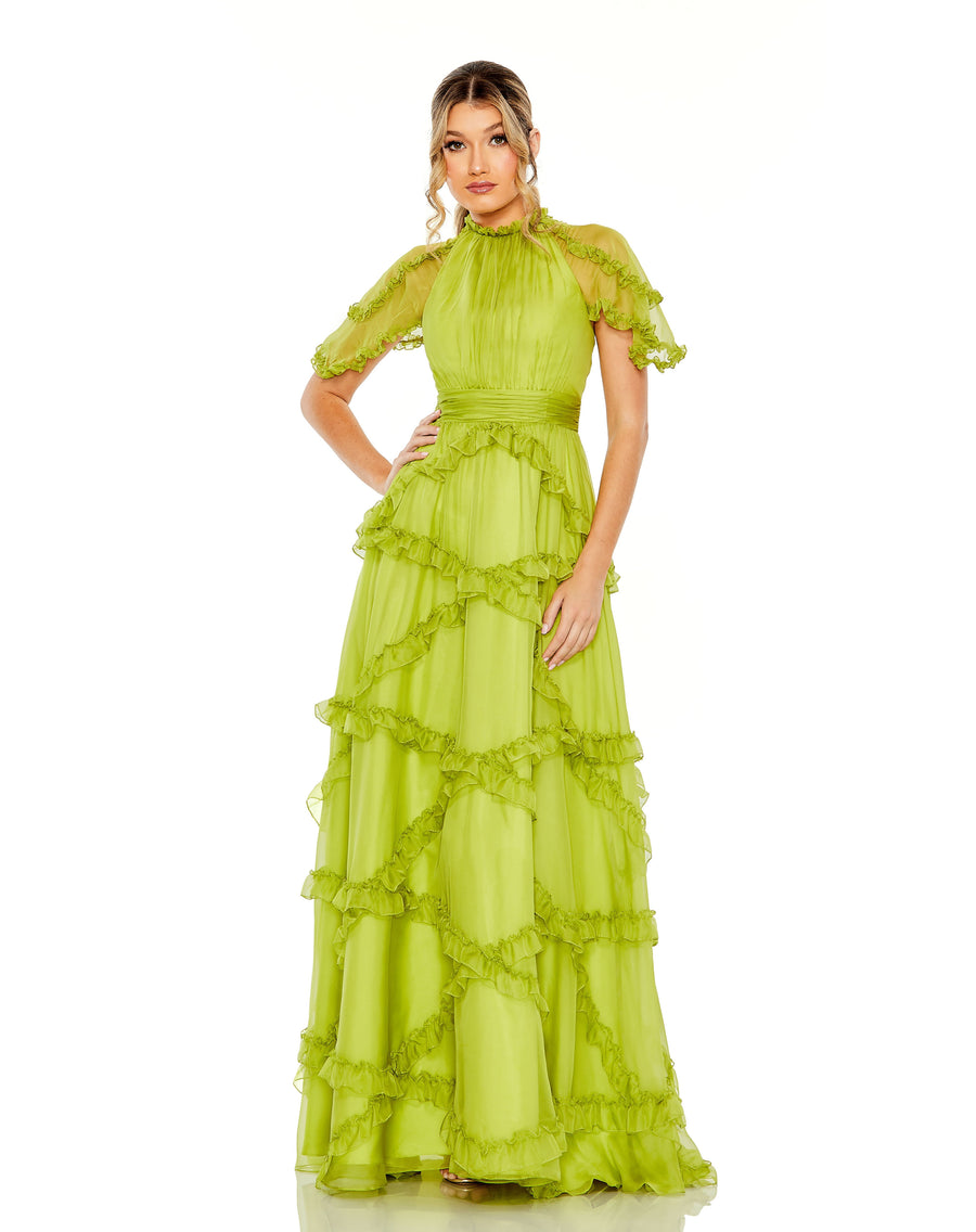 Formal Dresses Formal Long A Line Flutter Sleeve Evening Gown Apple Green