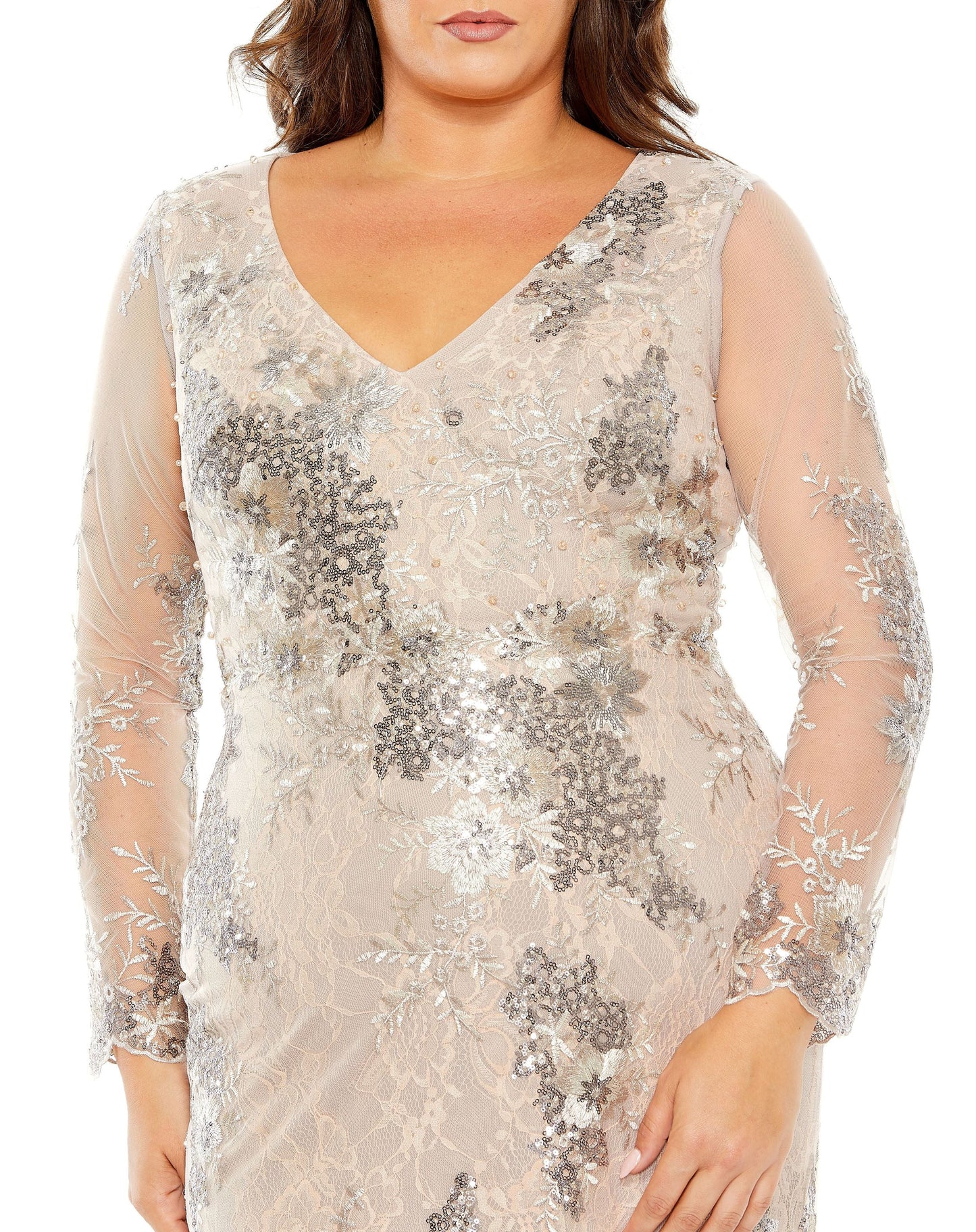 Plus Size Dresses Formal Prom Long Sleeve Plus Size Dress Taupe