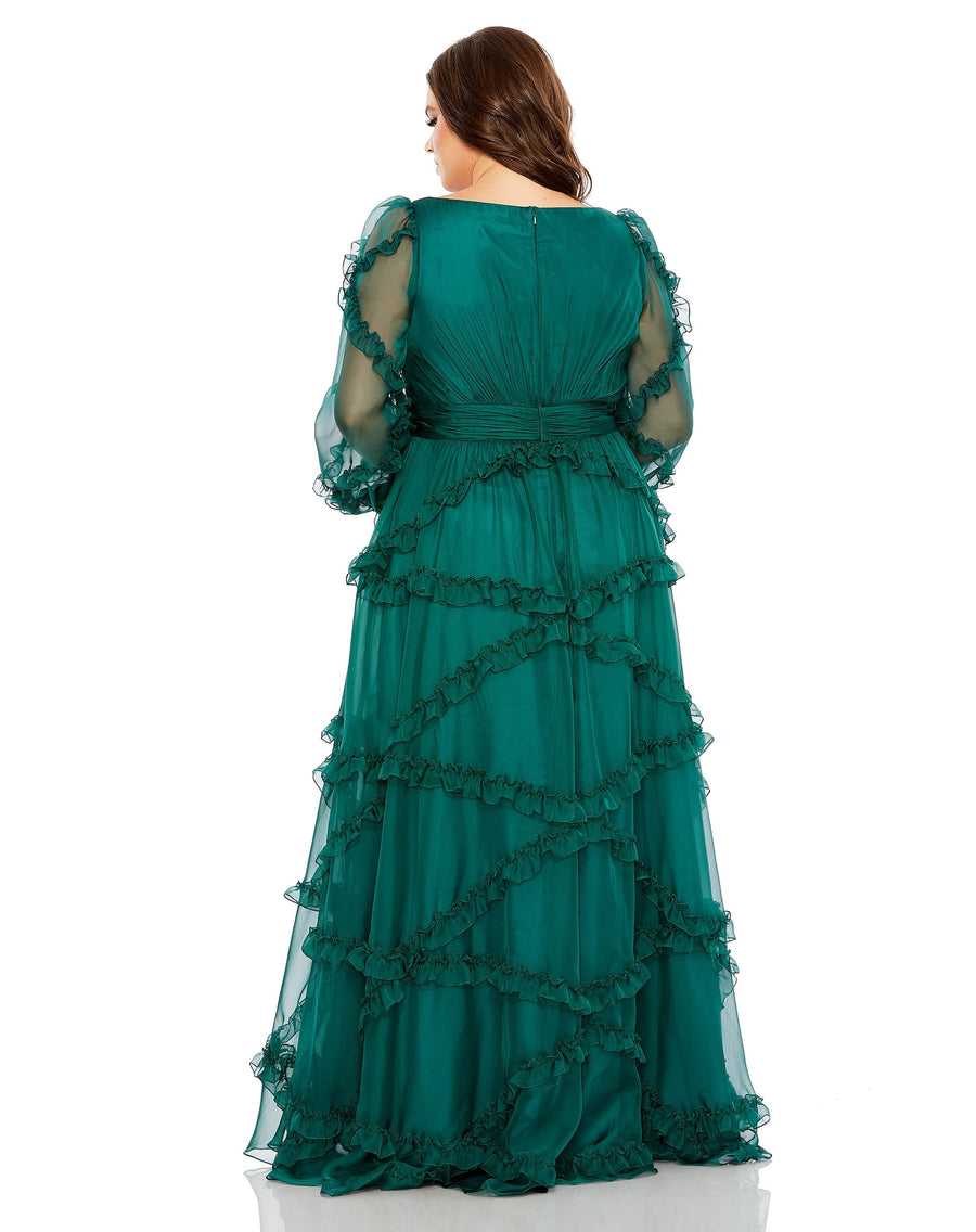 Plus Size Dresses Ruffle Plus Size A Line Long Sleeve Formal Dress Teal