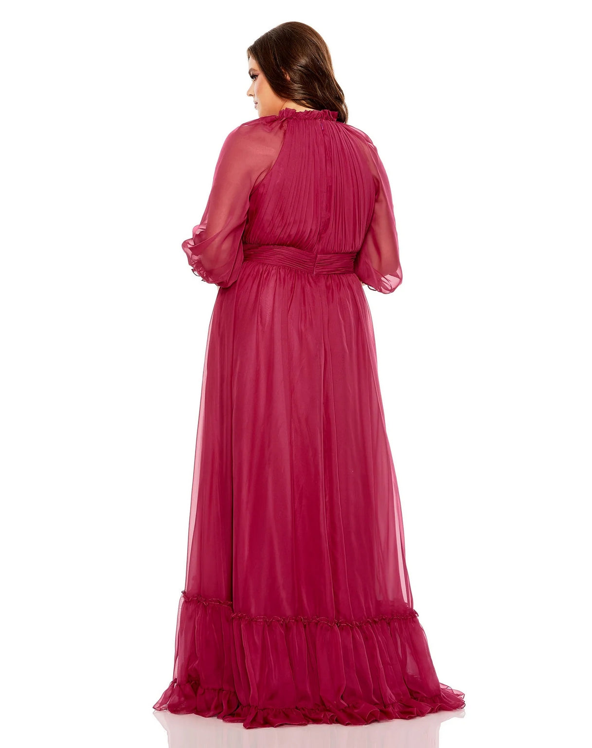 Plus Size Dresses Plus Size Puff Sleeve Tiered A Line Long Dress Crimson