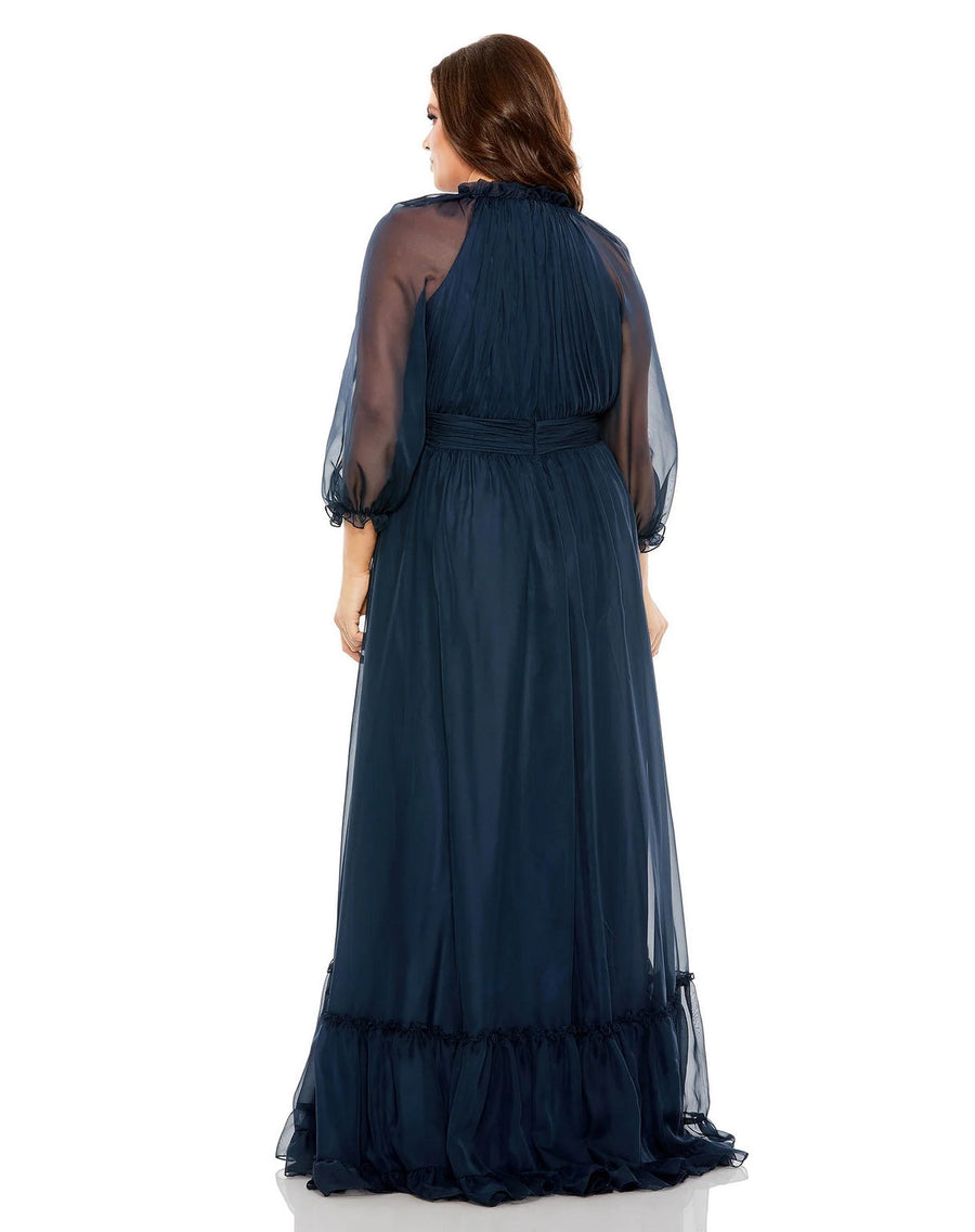 Plus Size Dresses Plus Size Puff Sleeve Tiered A Line Long Dress Midnight