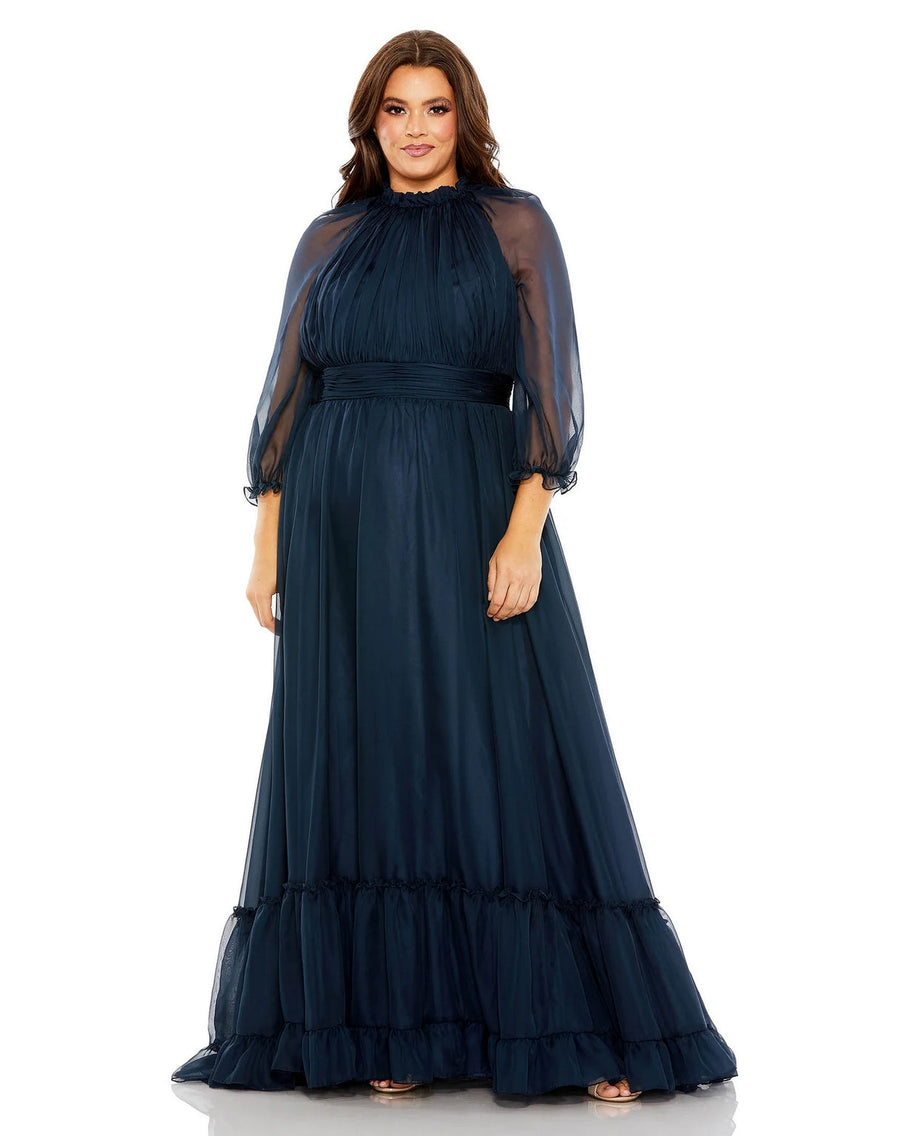 Plus Size Dresses Plus Size Puff Sleeve Tiered A Line Long Dress Midnight