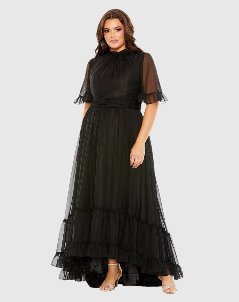 Plus Size Dresses High Low Formal Ruffle Tiered Plus Size Dress Black