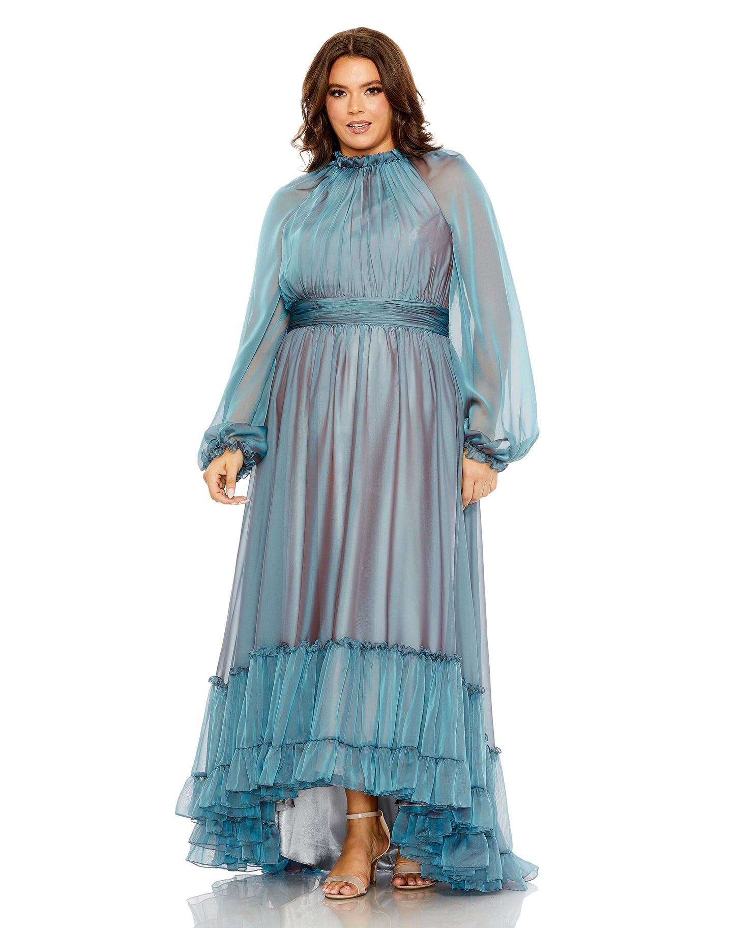 Plus Size Dresses Plus Size Puff Long Sleeve Formal Gown French Blue