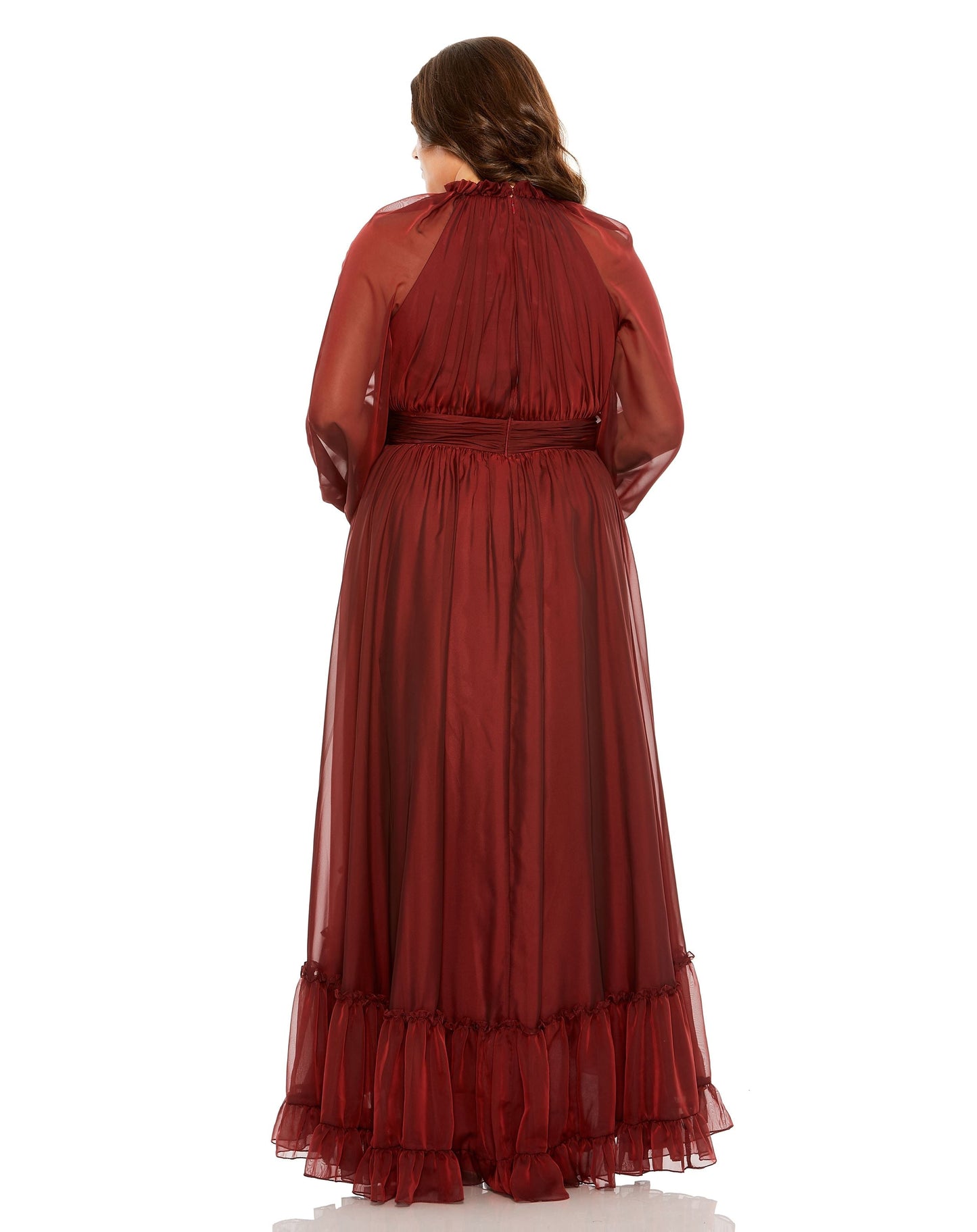 Plus Size Dresses Plus Size Puff Long Sleeve Formal Gown Garnet