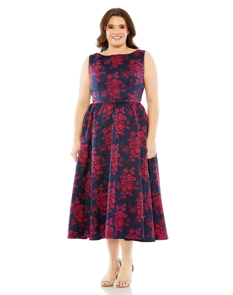 Plus Size Dresses Plus Size Printed Cocktail A Line Midi Dress Midnight Multi