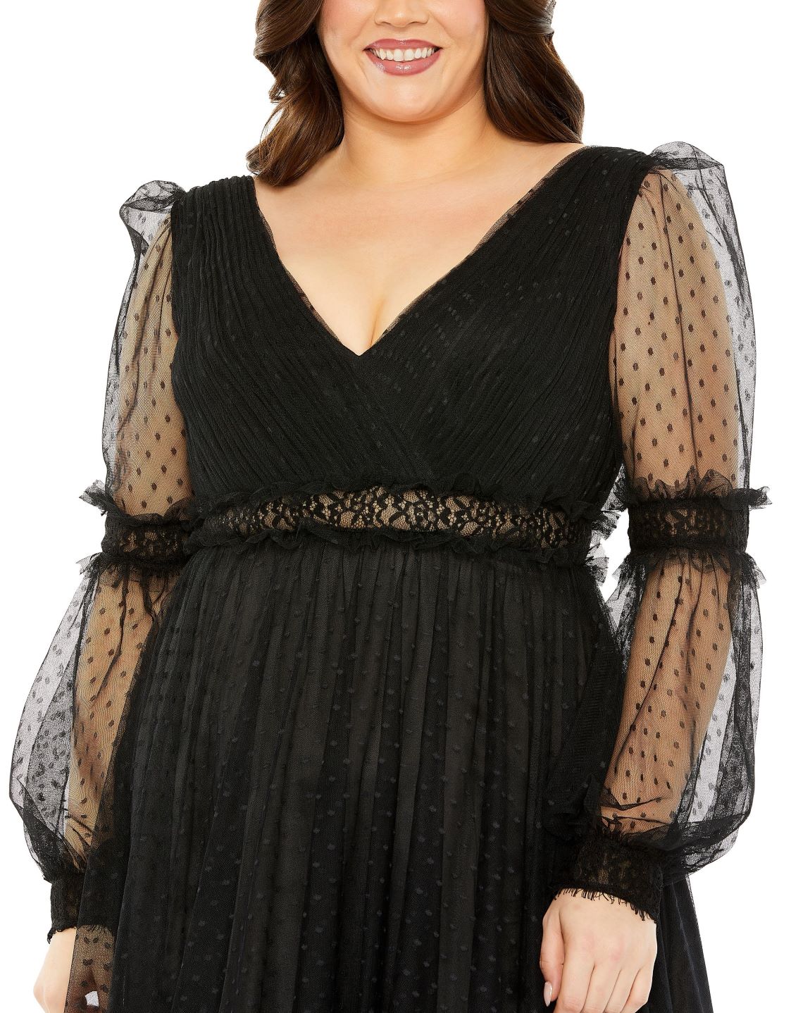 Plus Size Dresses Plus Size Long Sleeve Polka Midi Dress Black