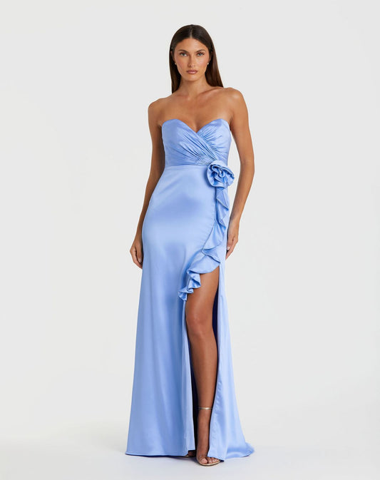 Prom Dresses Fitted Long Formal Ruffle Slit Prom Dress Ice Blue