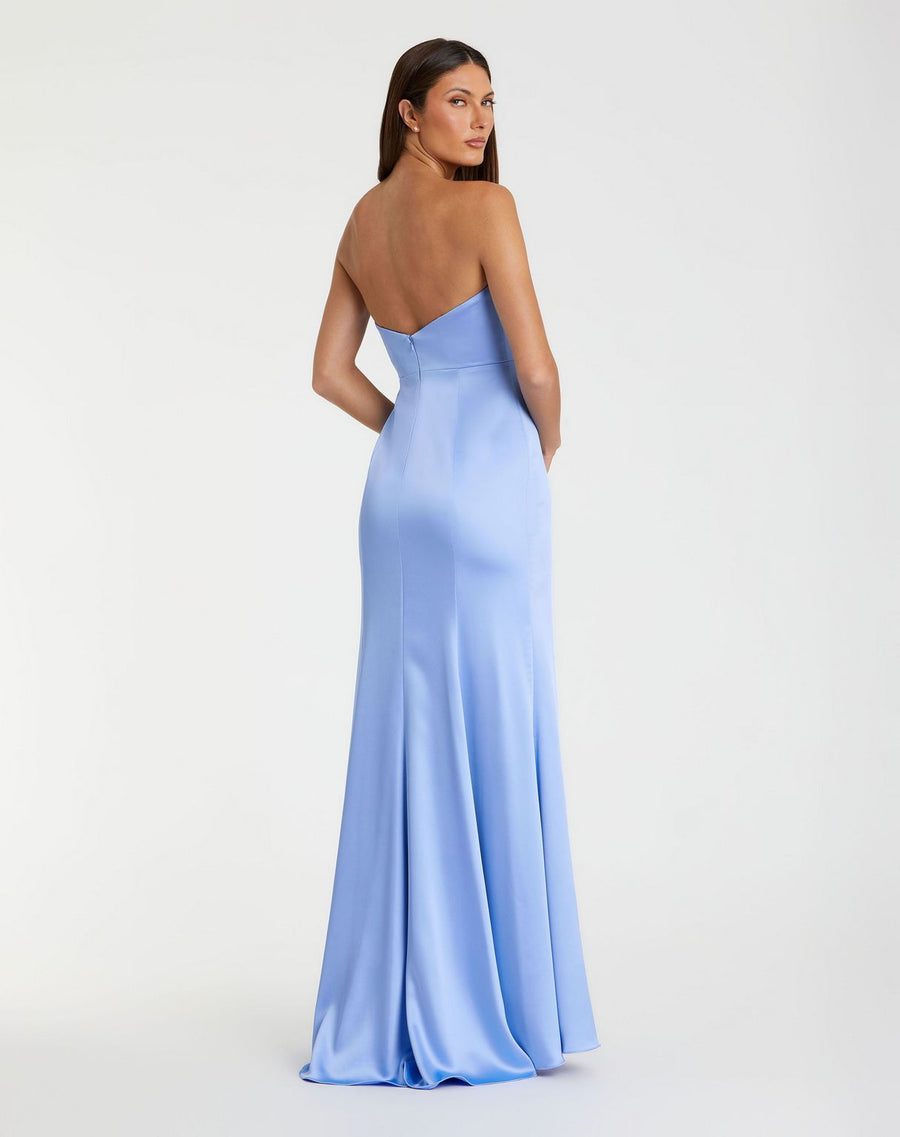 Prom Dresses Fitted Long Formal Ruffle Slit Prom Dress Ice Blue