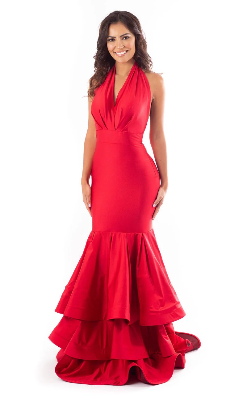 Prom Dresses Fitted Long Formal Tiered Prom Dress Red