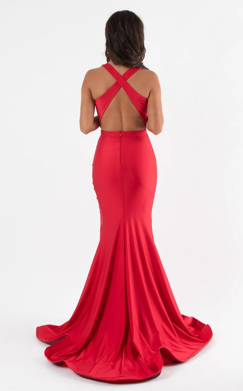 Prom Dresses Fitted Long Formal Tiered Prom Dress Red
