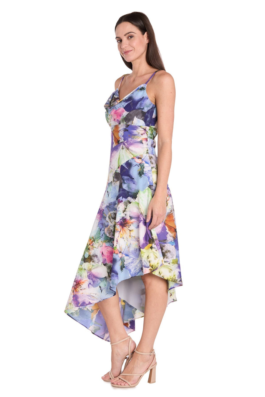 Cocktail Dresses High Low Cocktail Printed Dress Blue/Multi