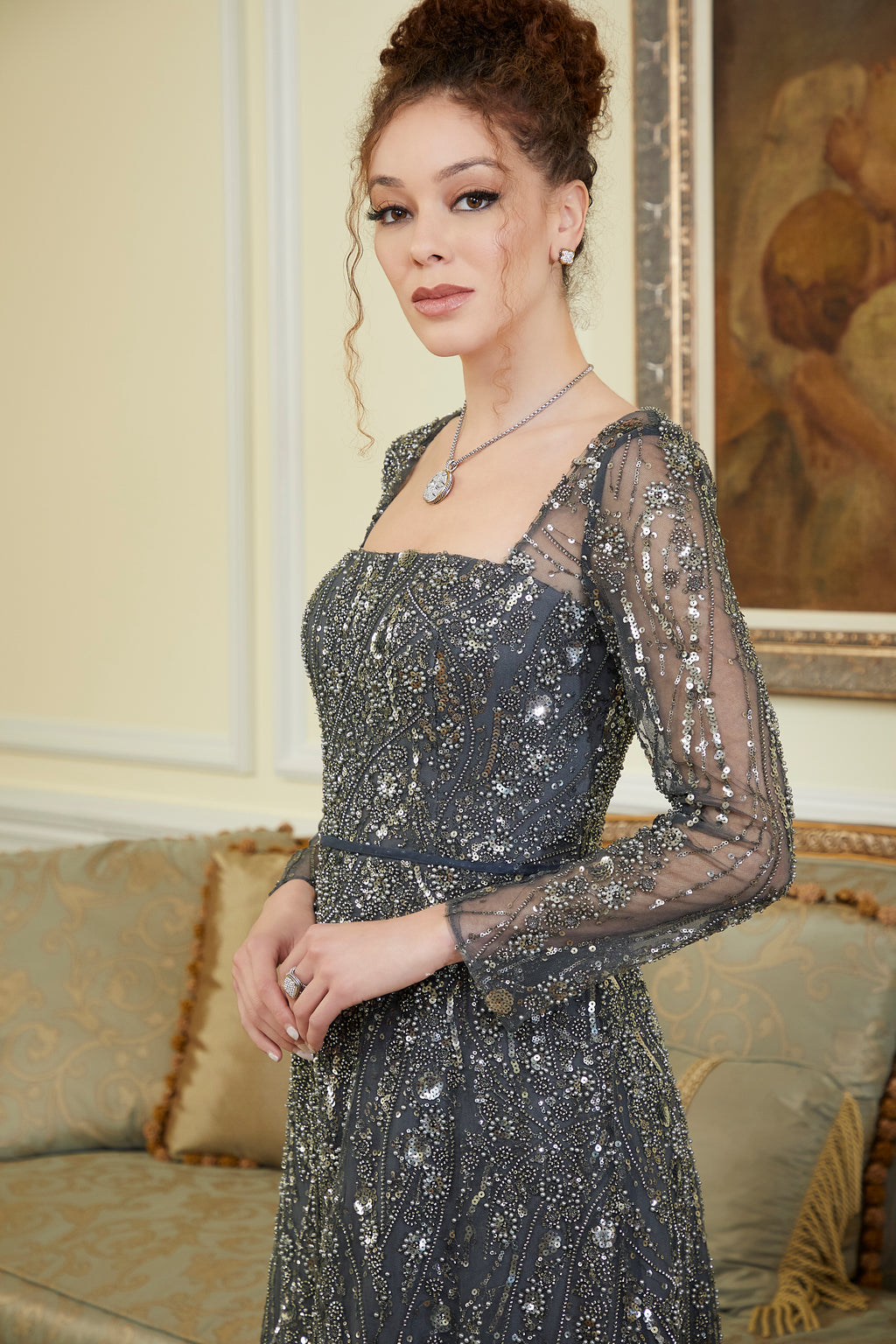 فستان طويل مطرز بالخرز من MGNY Madeline Gardner New York 72843 لوالدة العروس