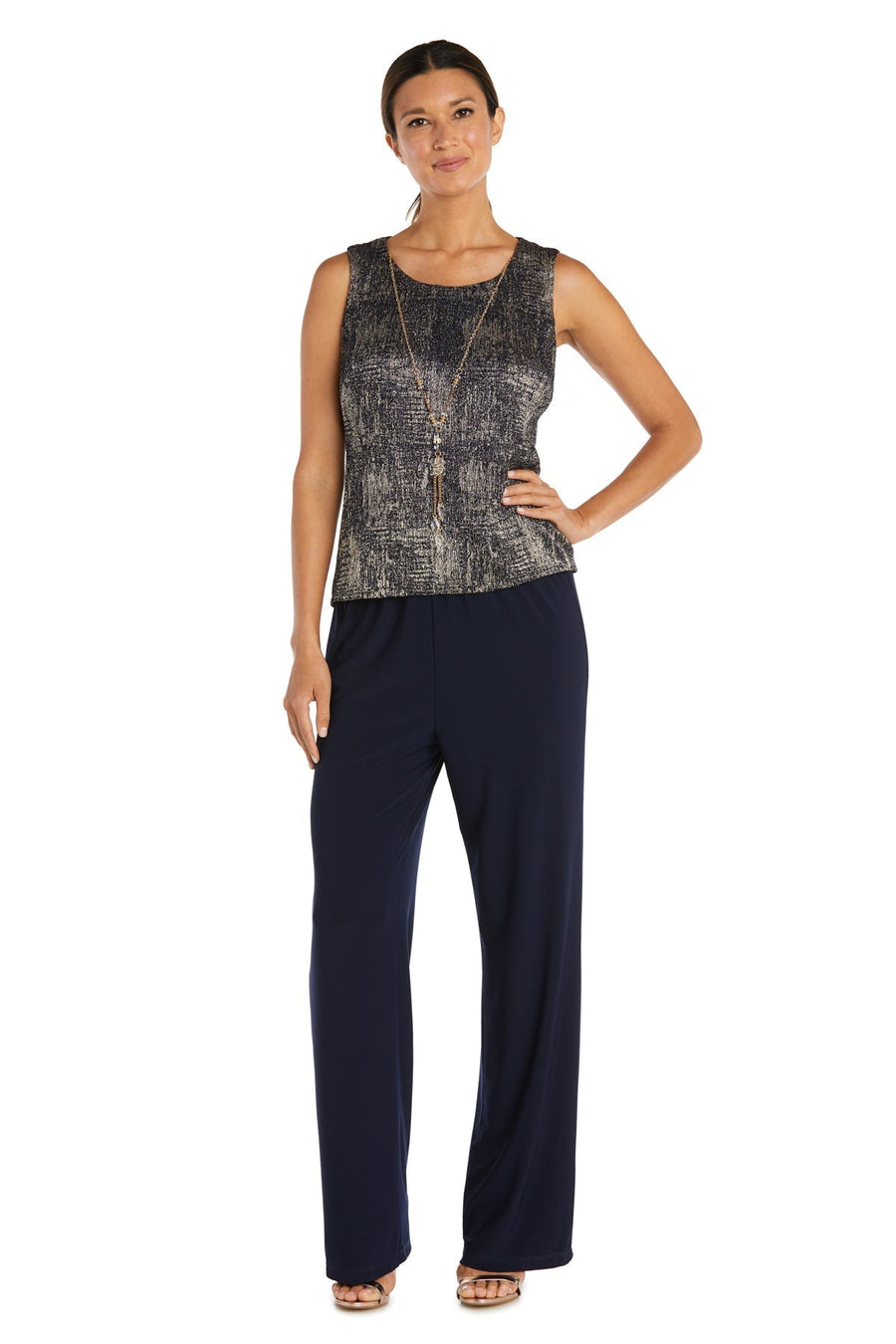 Pant Suit Long Formal Print Petite Pant Suit Navy/Gold