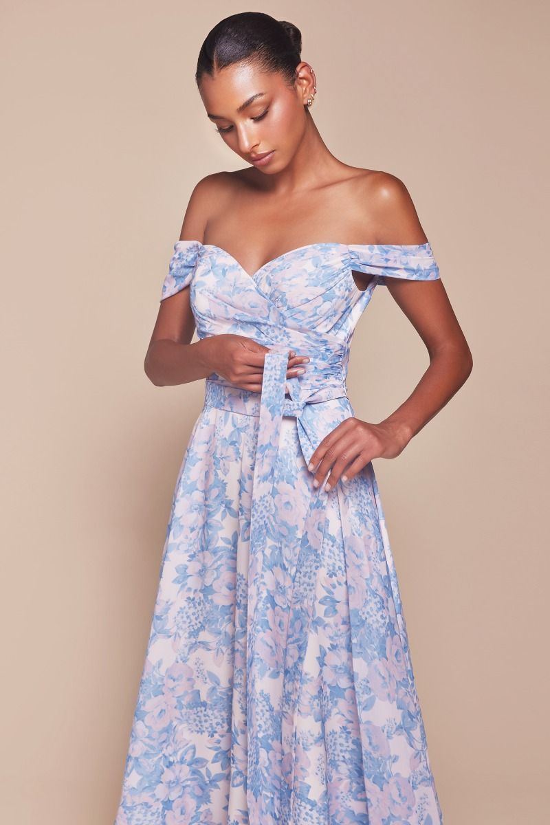 Prom Dresses Long A Line Floral Printed Formal Prom Dress Blue