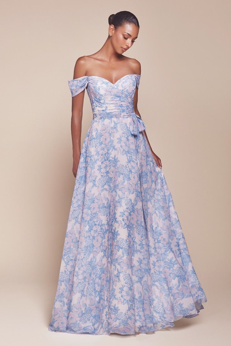 Prom Dresses Long A Line Floral Printed Formal Prom Dress Blue