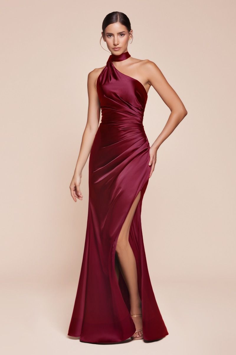 Prom Dresses Fitted Slit Long Formal Evening Gown Burgundy