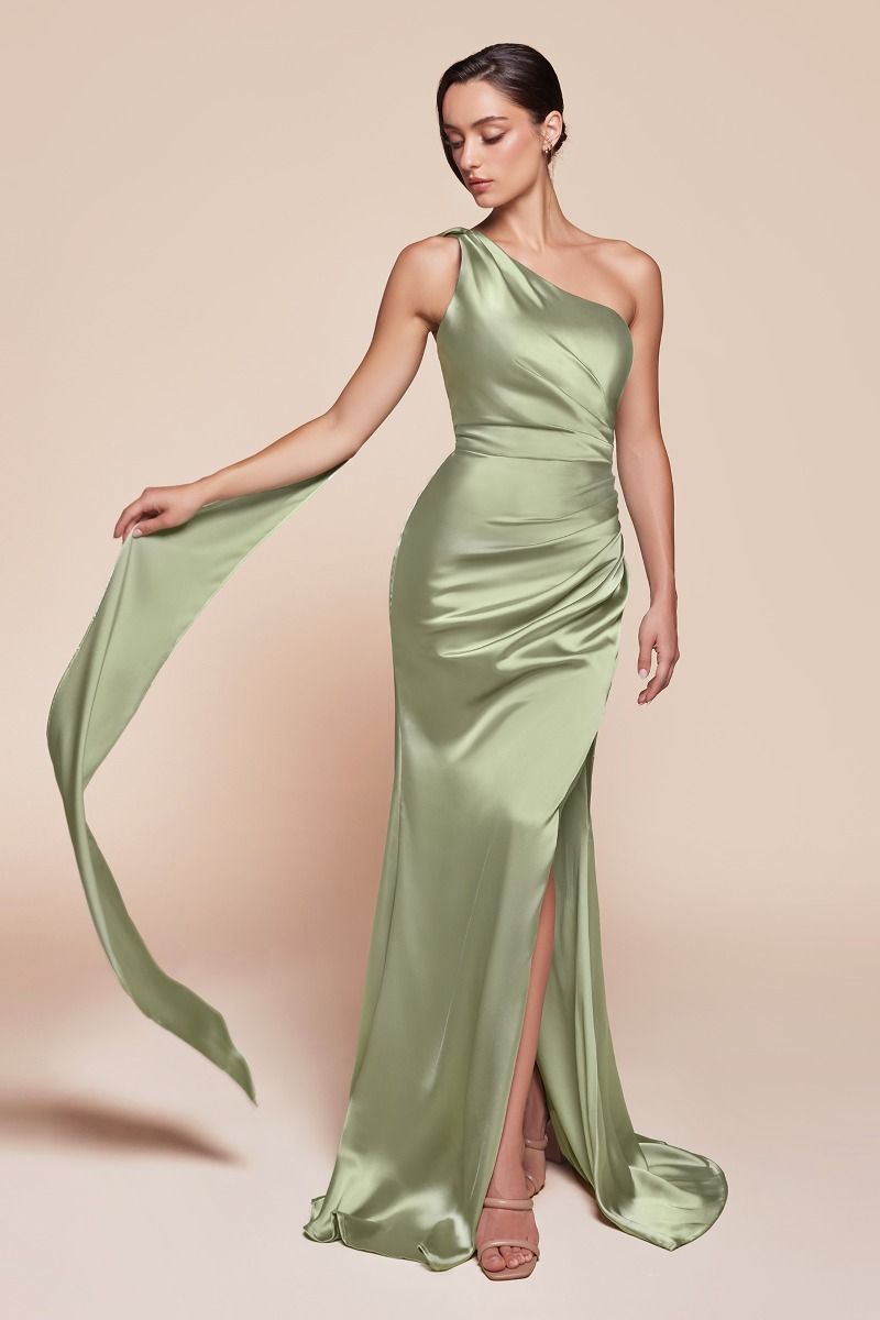 Prom Dresses Fitted Slit Long Formal Evening Gown Sage