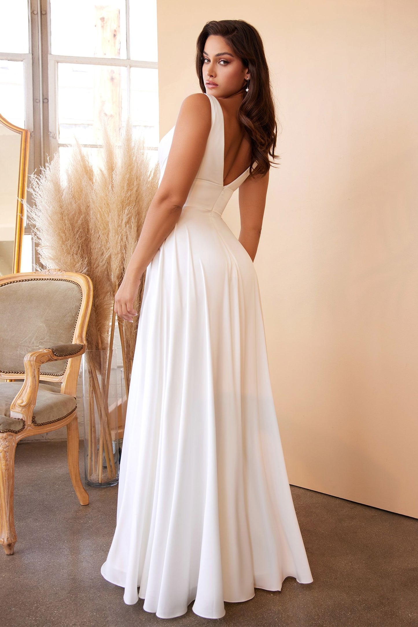 Wedding Dresses Long Simple A Line Slit Wedding Dress Off White