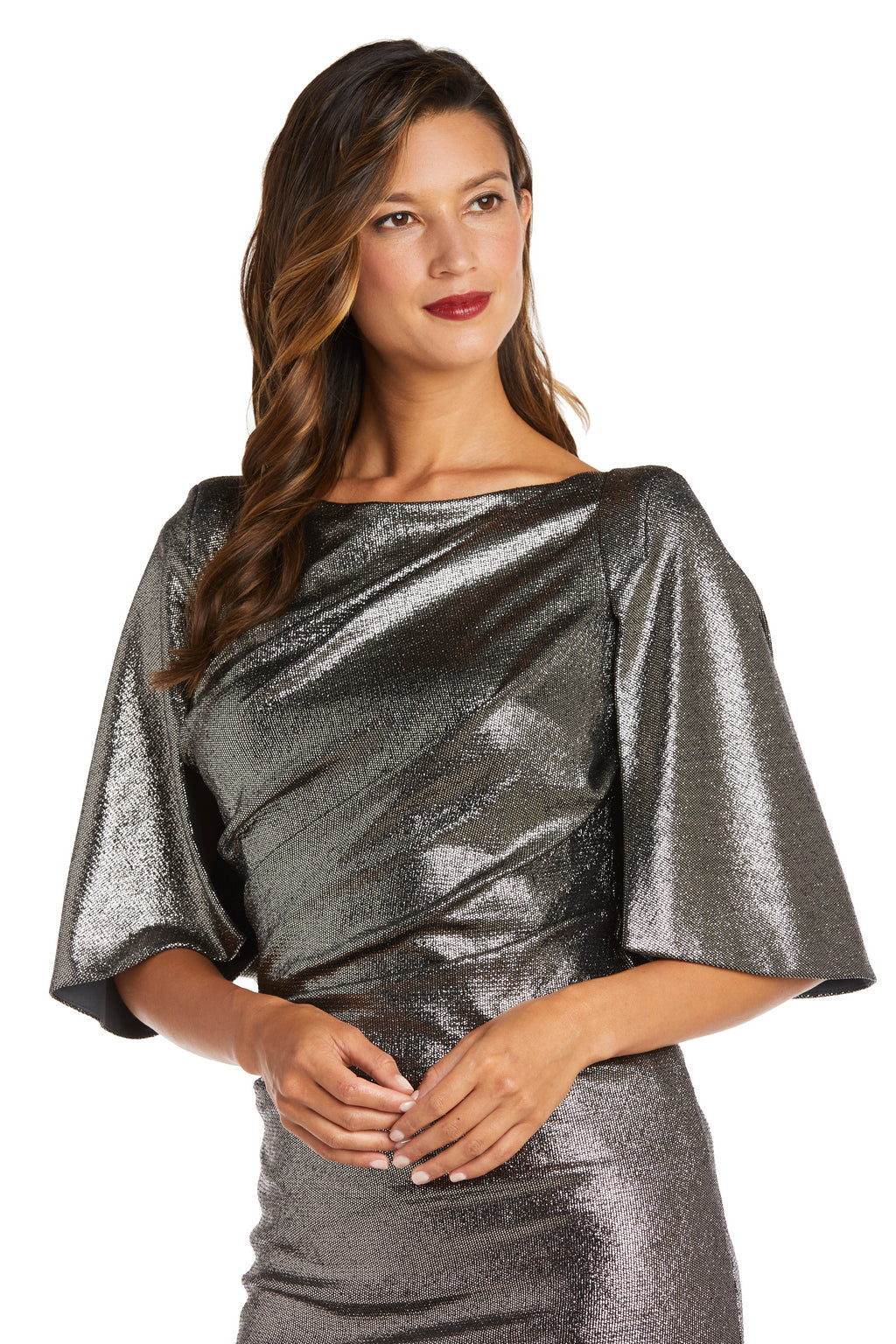 Cocktail Dresses Short Fitted Metallic Capelet Dress Titanium