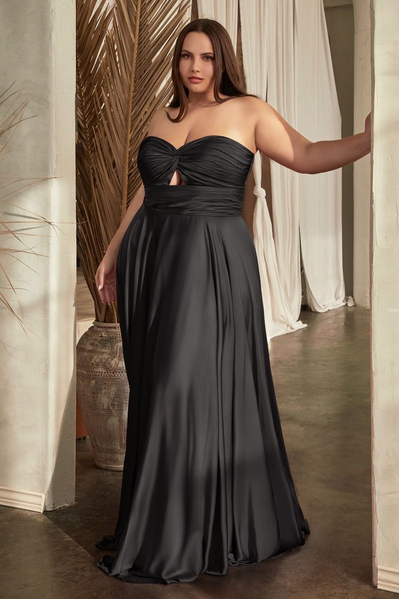 Plus Size Dresses Plus Size Long Formal Strapless Satin A Line Prom Dress Black
