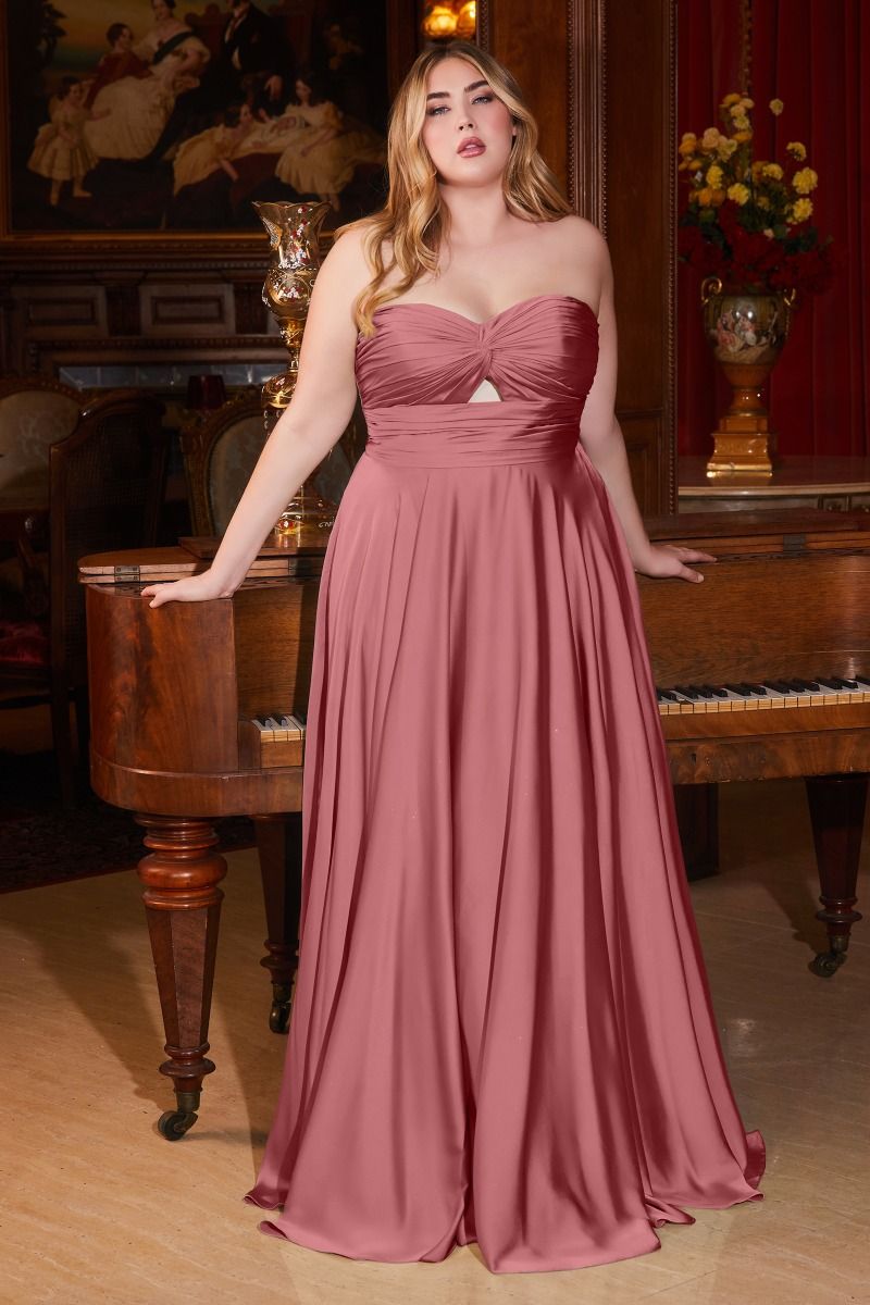 Plus Size Dresses Plus Size Long Formal Strapless Satin A Line Prom Dress Mauve Rose