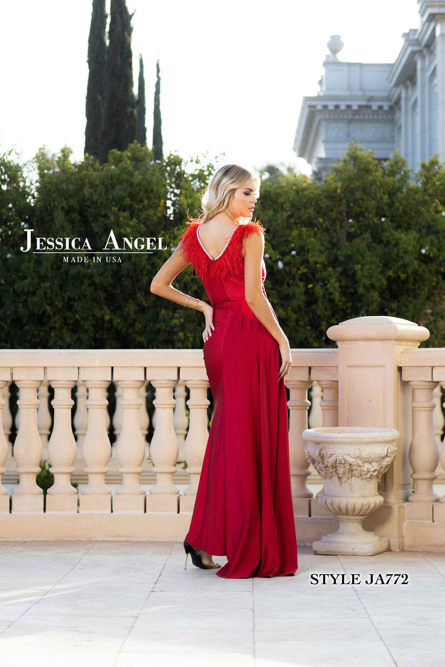 Prom Dresses Formal Long Feather Slit Evening Prom Dress Red