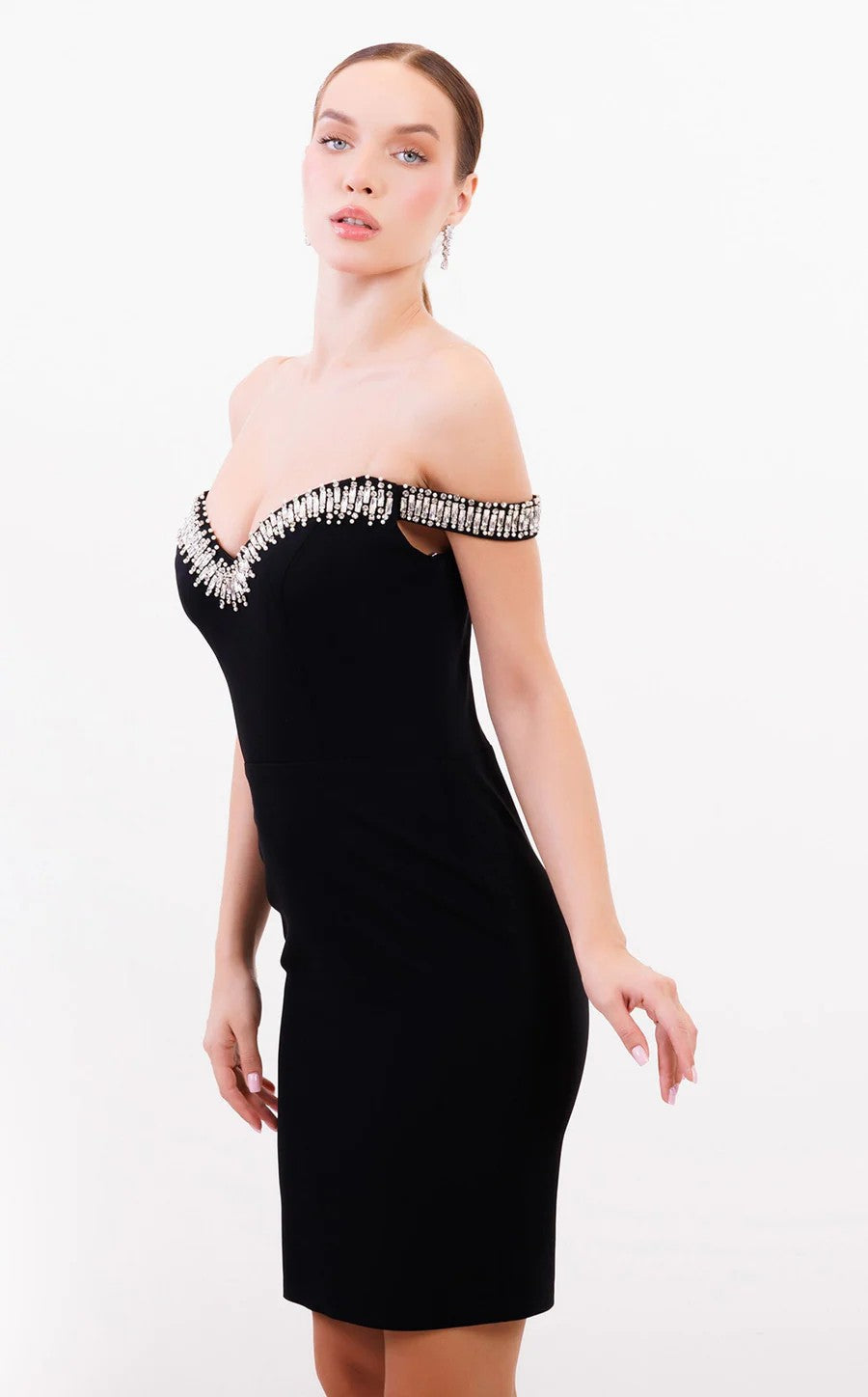 Cocktail Dresses Fitted Short Beaded Coktail Dress Black