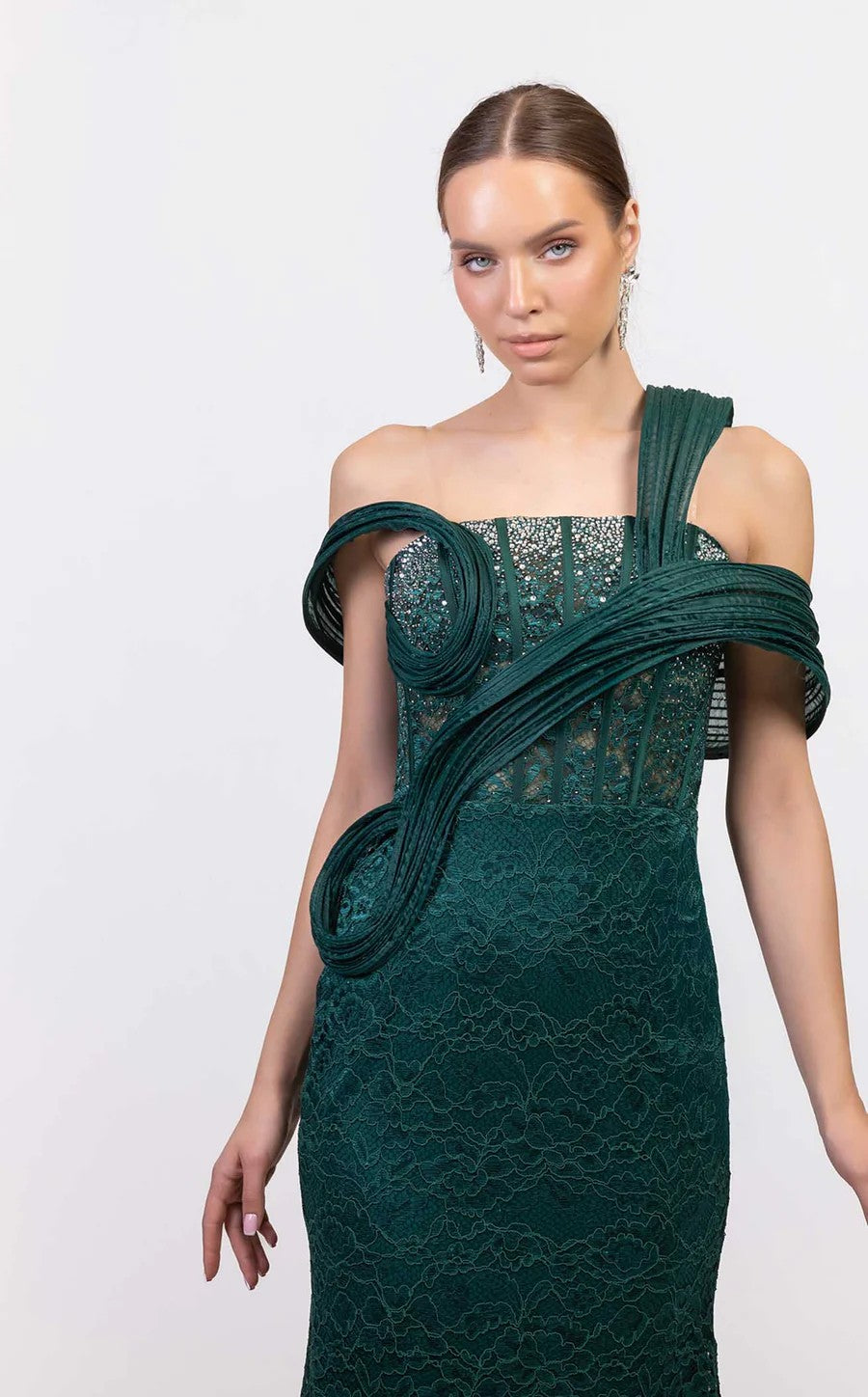 Prom Dresses Beaded Corset Long Formal Lace Prom Dress Green