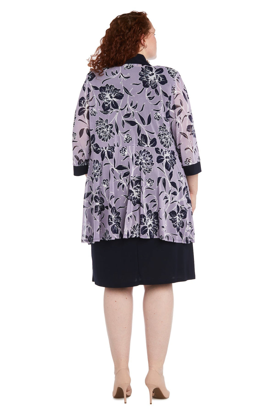 Plus Size Dresses Plus Size Short Two Piece Printed Jacket Dress Navy/Lavender