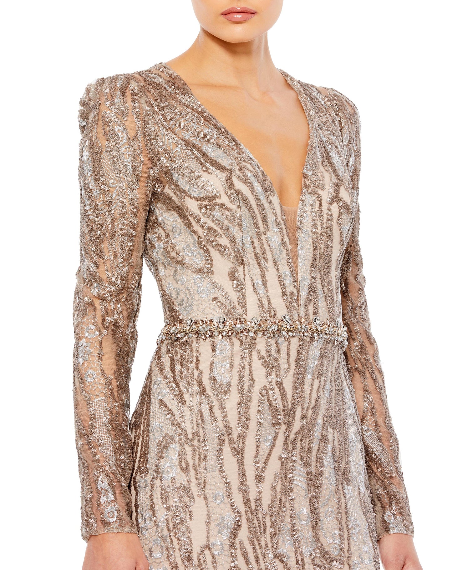 Prom Dresses Formal Long Sleeve Trumpet Gown Taupe