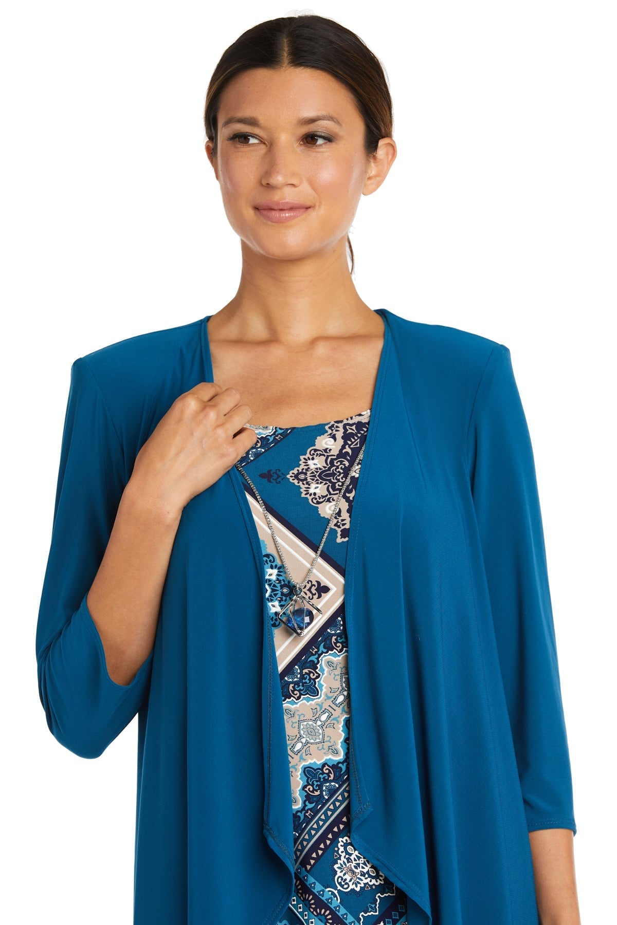 Cocktail Dresses Short Petite Two Piece Print Jacket Dress Teal