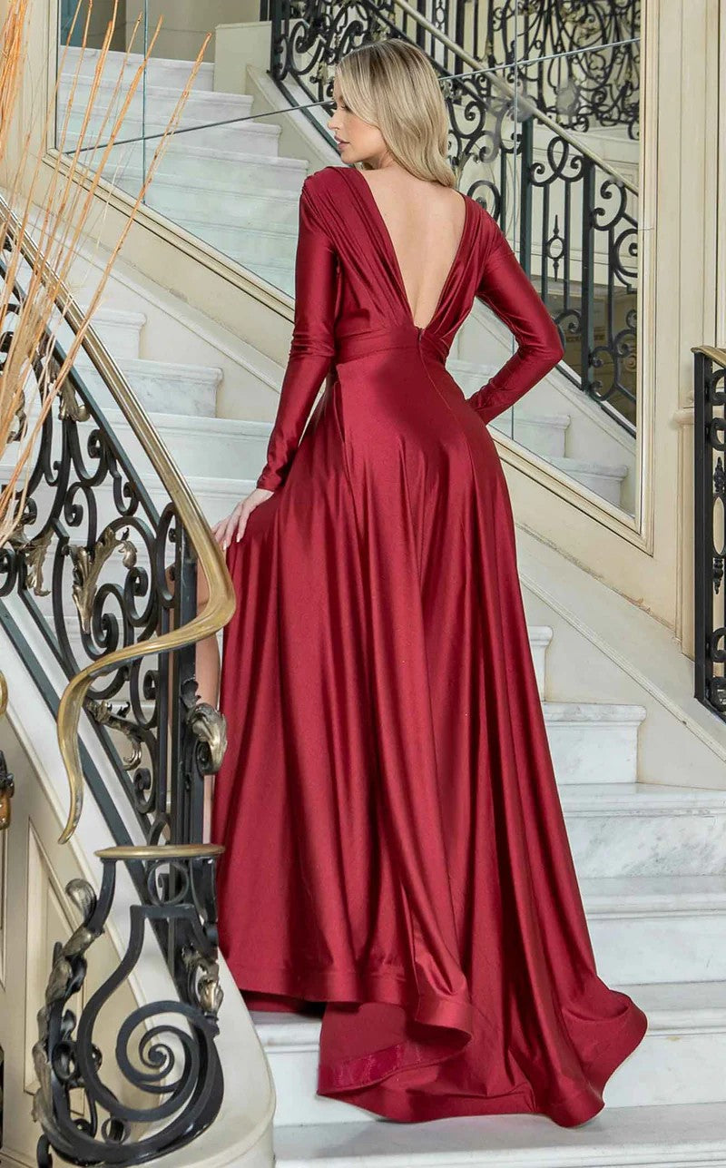 Formal Dresses  Long Sleeve Formal A Line Evening Dress Burgundy