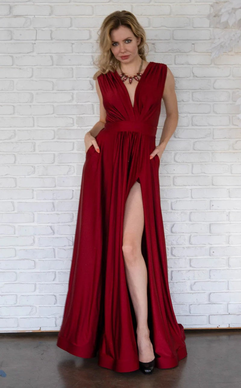 Prom Dresses Long Formal A Line Evening Pocket Dress Burgundy