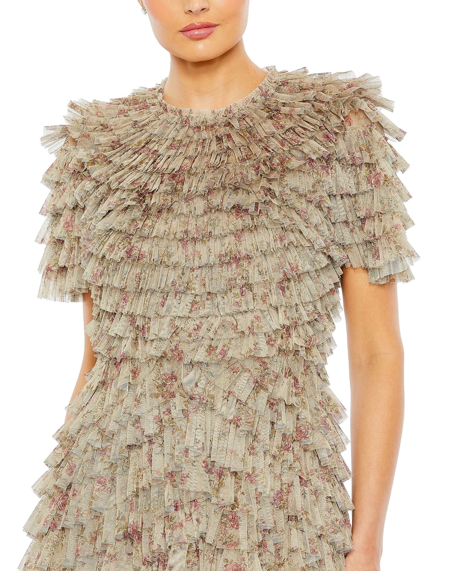 Prom Dresses Long Ruffle Tiered A Line Formal Gown Ecru Multi